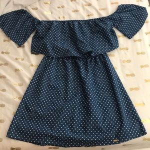 Off the shoulder blue dress with white stars